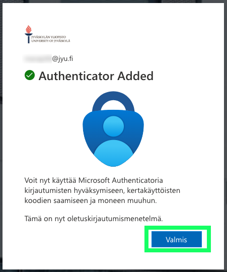 Authenticator tunnistautuminen lisätty