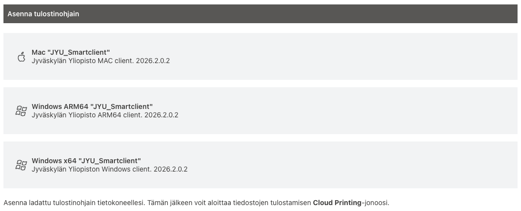uniFLOW Online, aloita tulostus- välilehti, asenna tulostinohjain