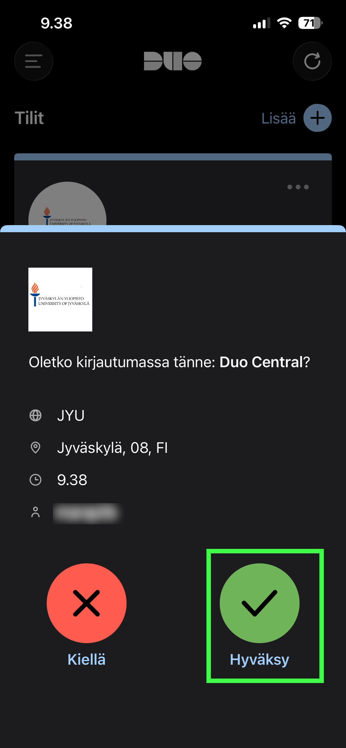 Hyväksy puhelimen Duo Mobile sovelluksella kirjautuminen