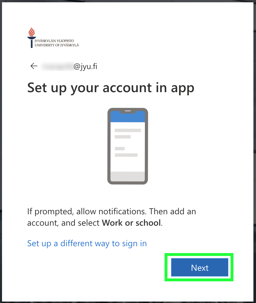 Set up your account in app