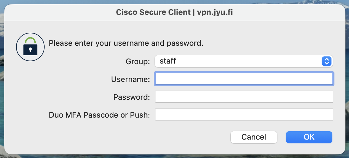 Cisco login window