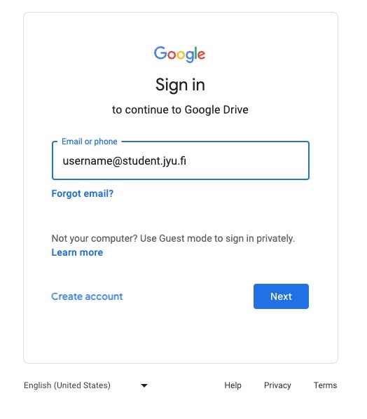 Googlen sisään kirjautuminen.