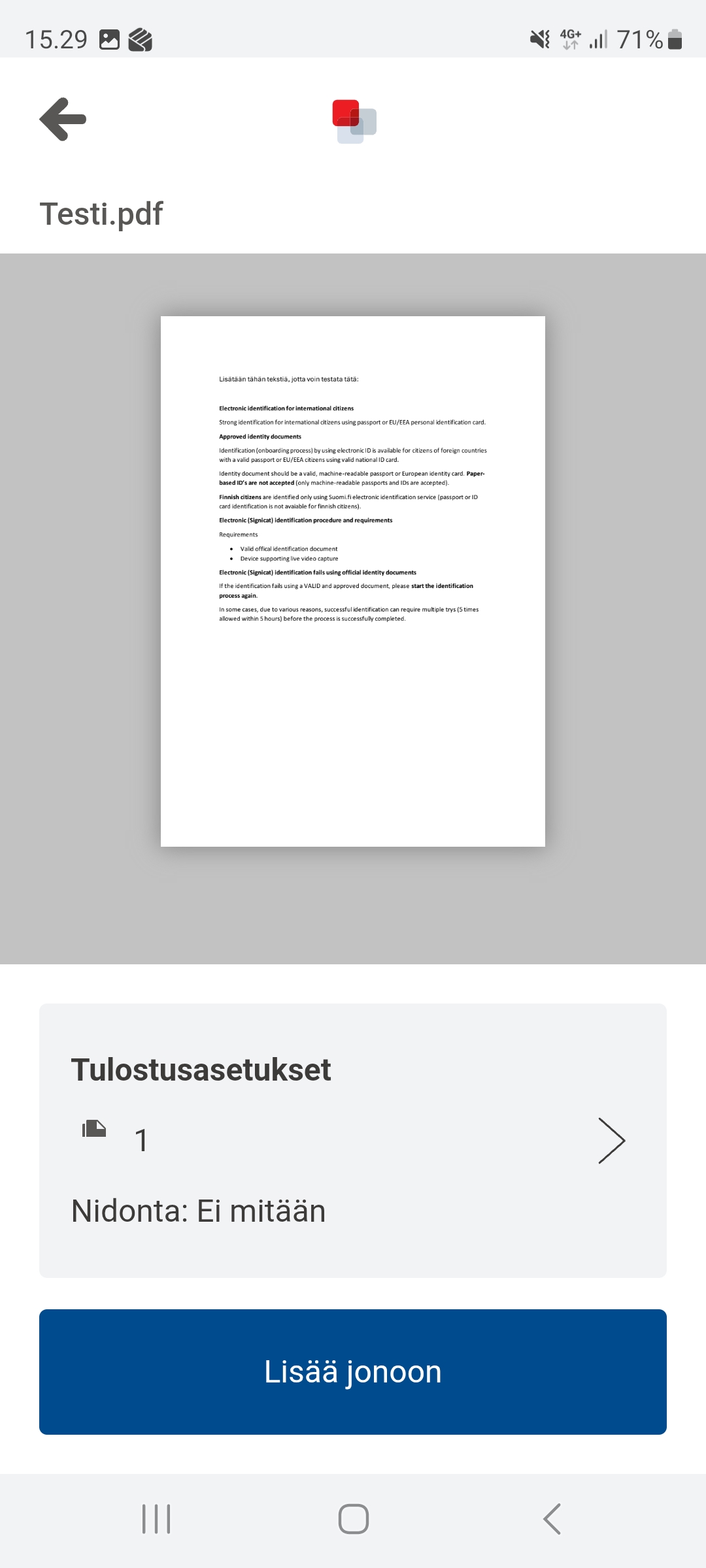 Tulostaminen uniFLOW sovelluksessa