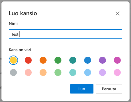 Nimeä kansio, voit valita kansiolle myös värin