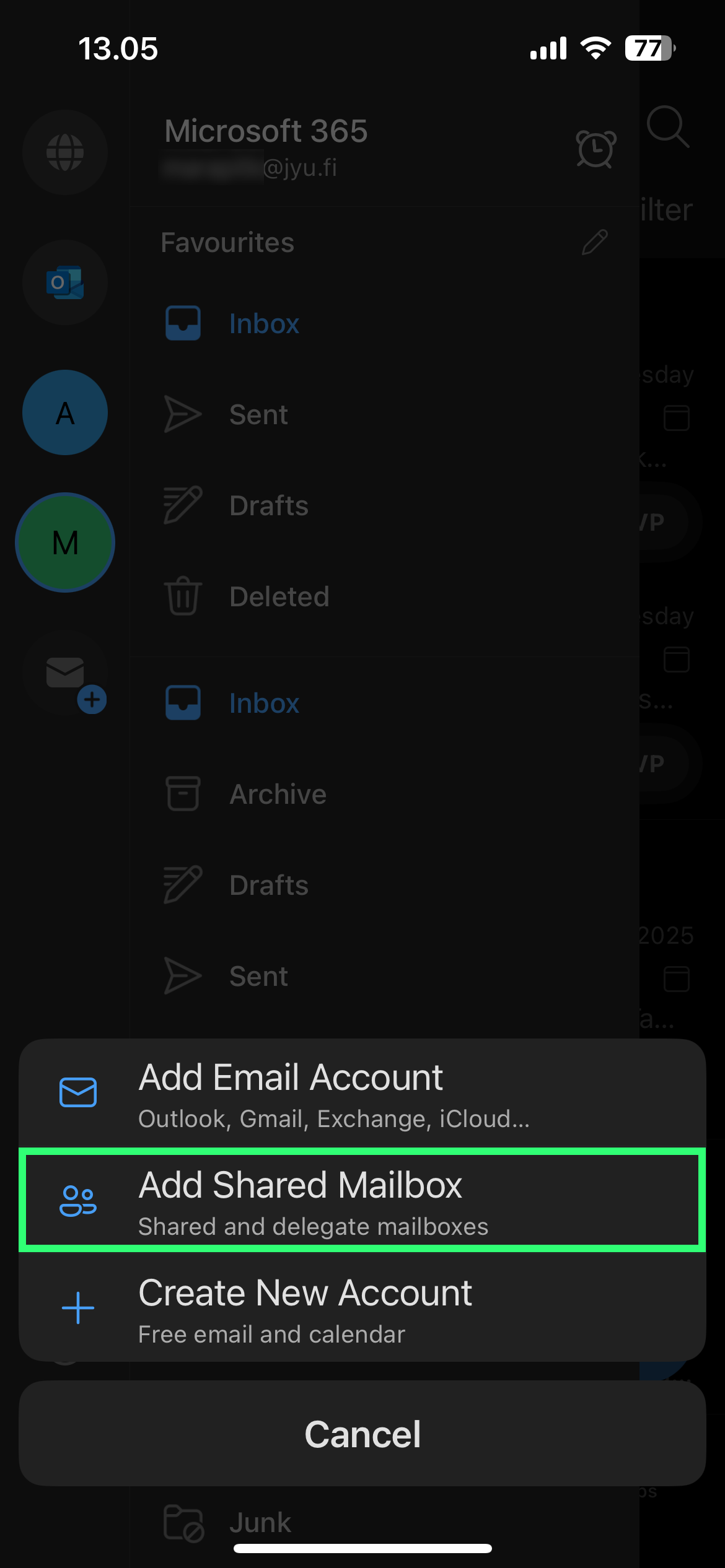 Add shared mailbox window