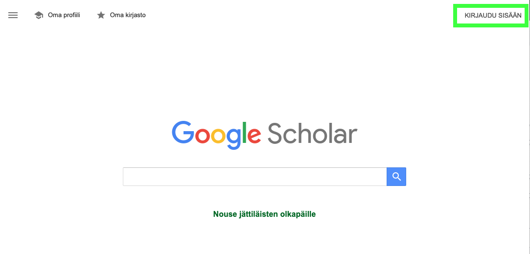 Google Scholarin kirjautumis ikkuna.