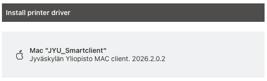 Install printer driver: Mac "JYU_Smartclient"