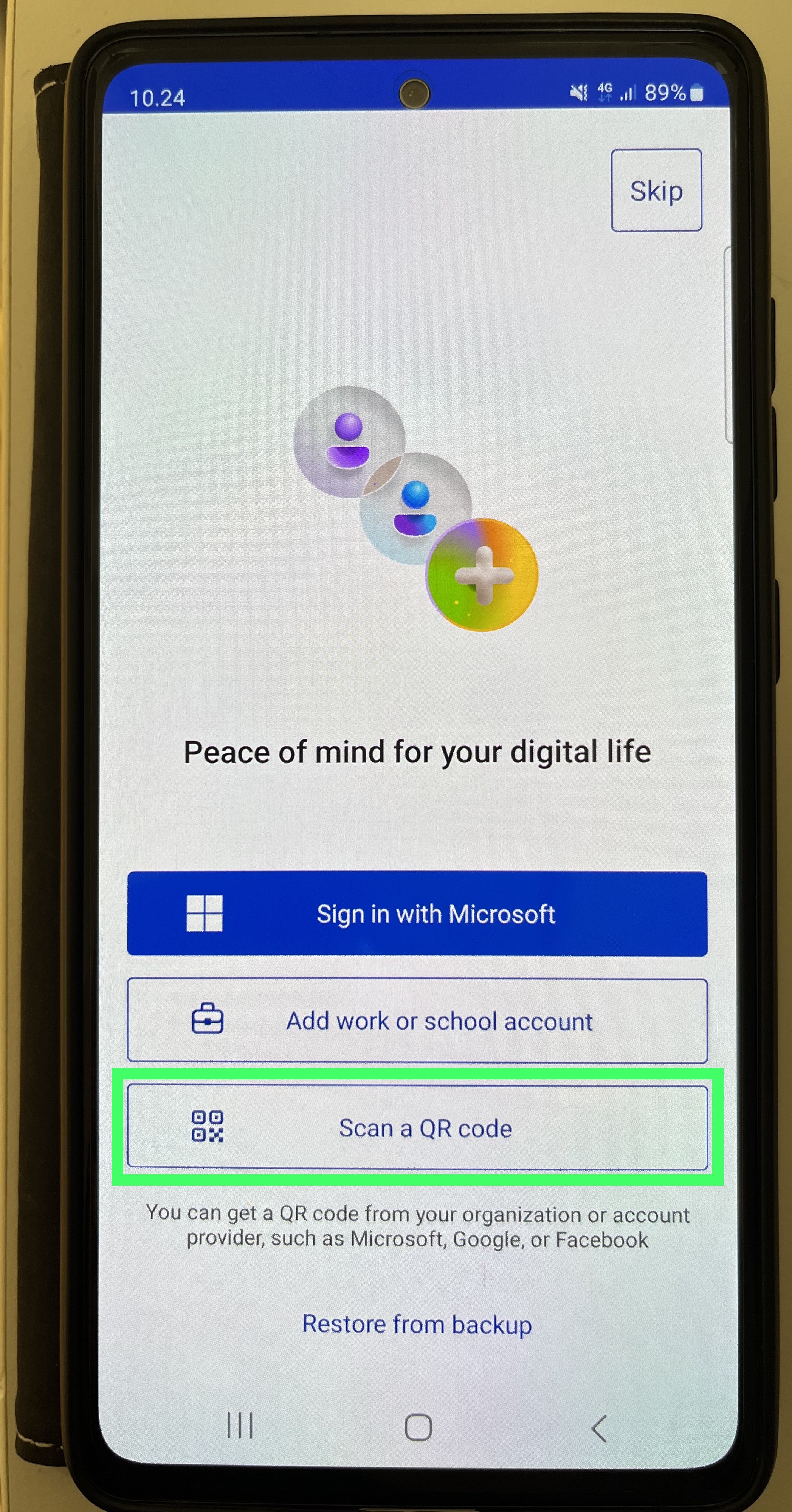 Select "Scan QR- code" option.