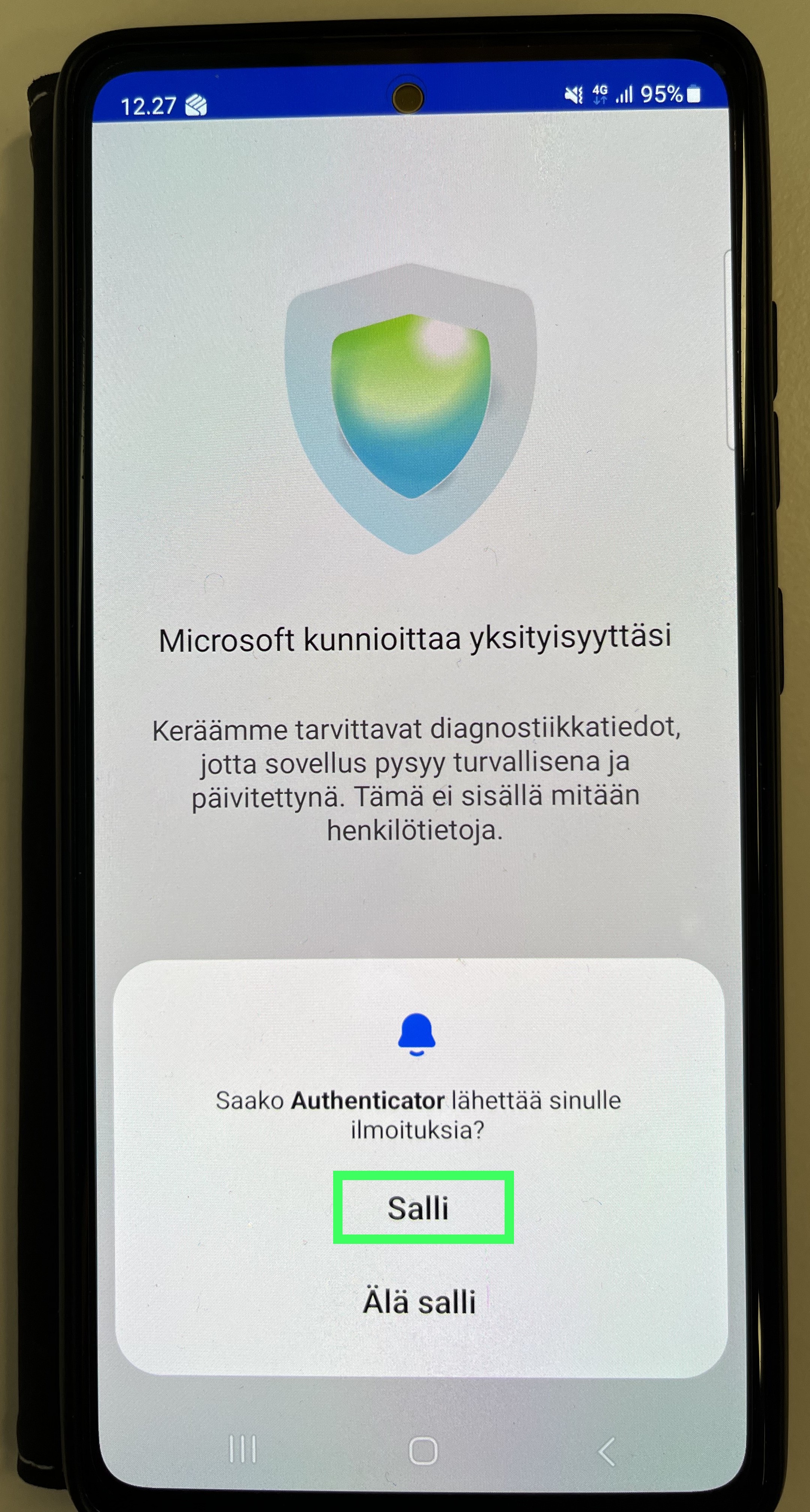 Hyväksy sovellukselle ilmoitukset