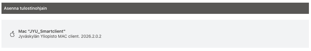 uniFLOW Online, välilehti "Aloita tulostus", kohta "Asenna tulostinohjain". Mac-ajuri.