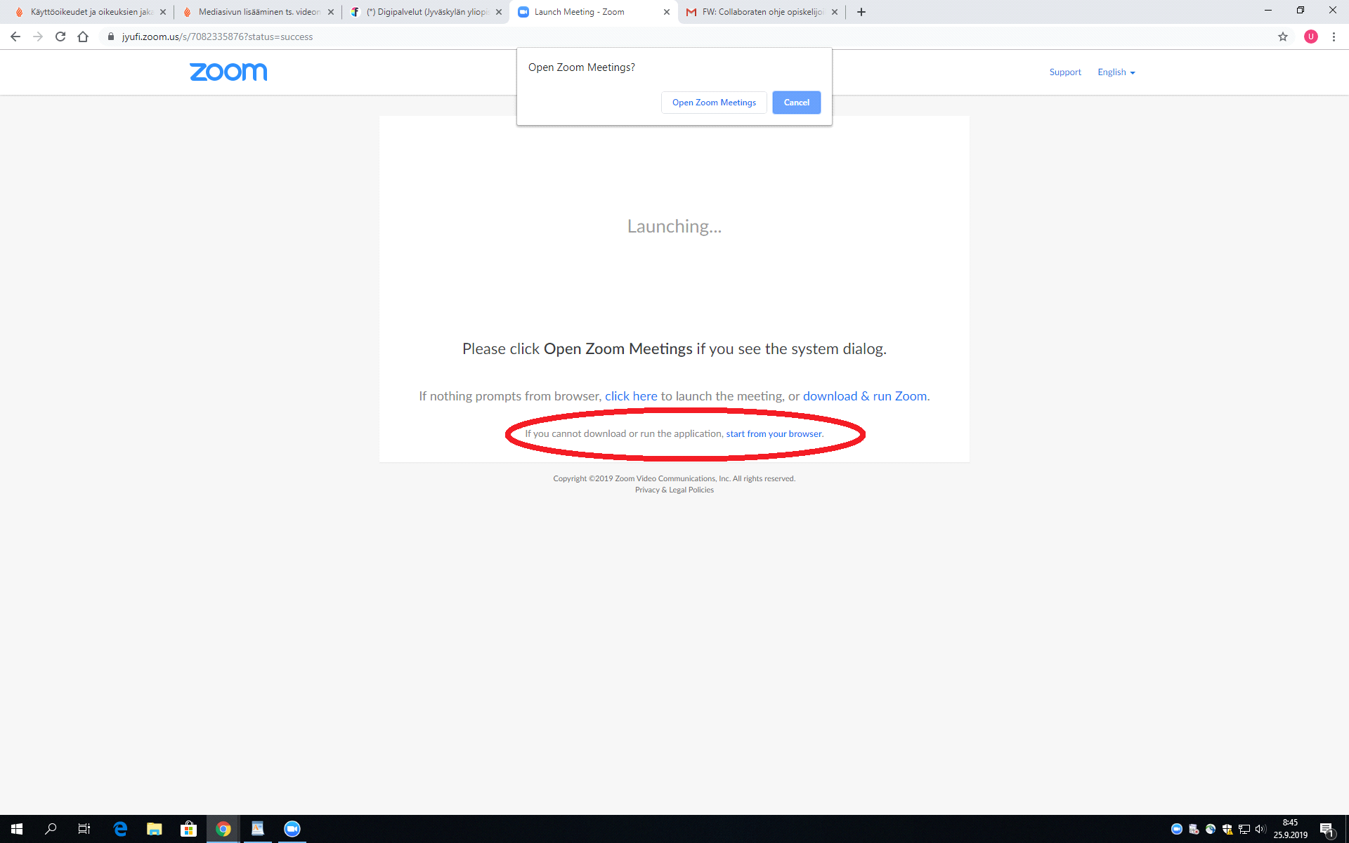Jos sovellusta ei ole, valitse Start from Your Browser