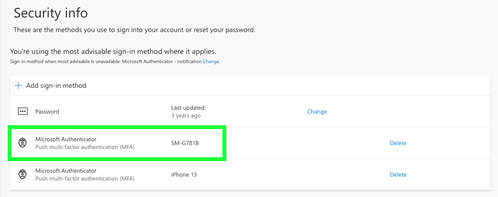 Security page, you can find your new phone here