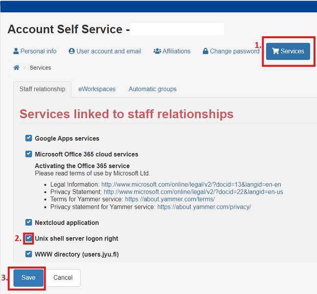 suorakäytön aktivointi