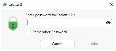 Picture shows a window asking for the password of the encrypted storage.
