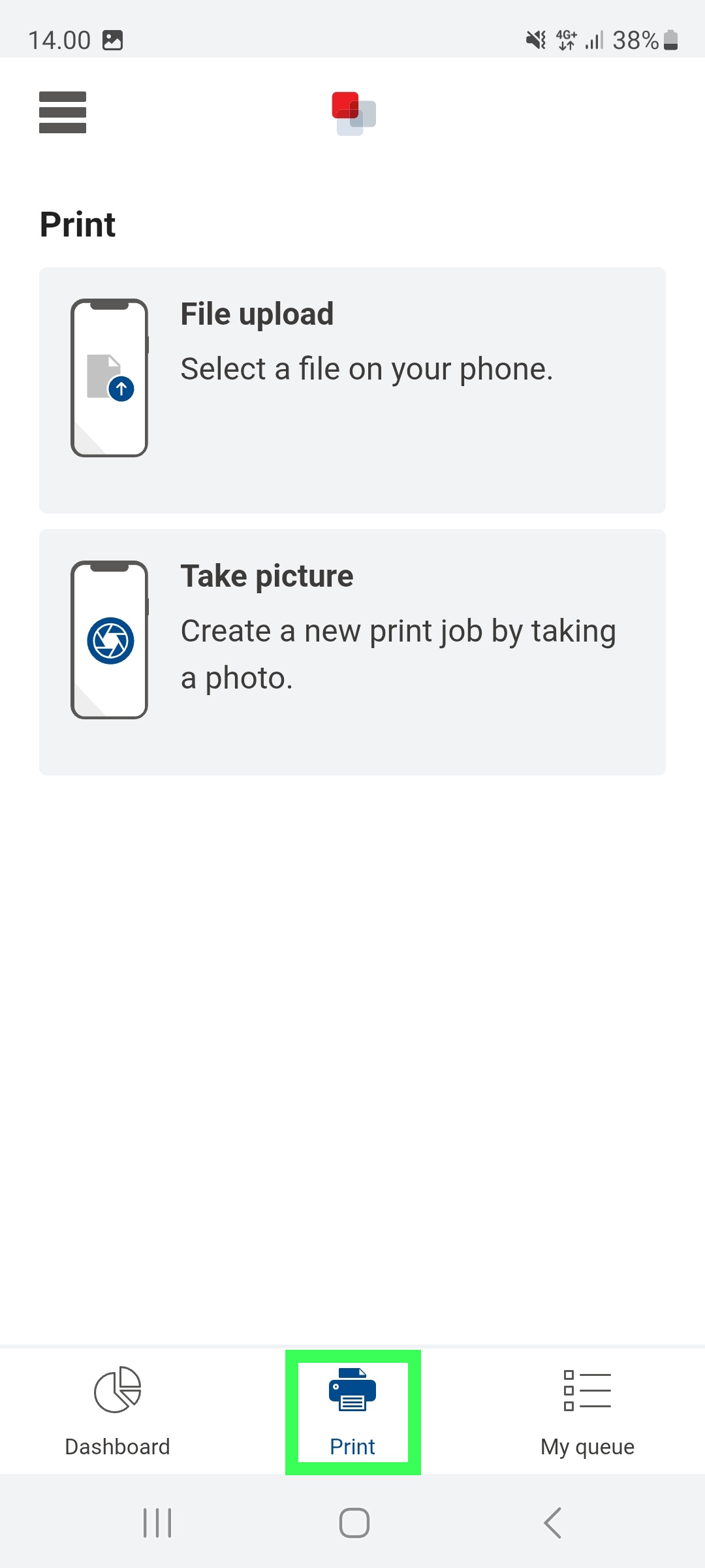 Print- tab in the uniFLOW app.