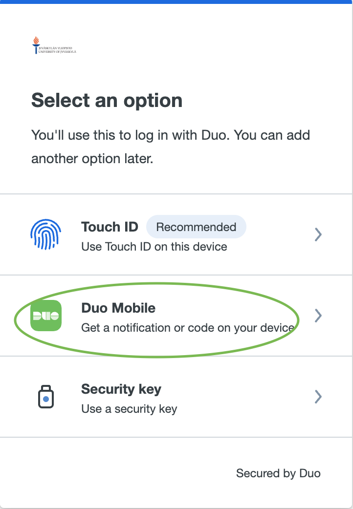 Select Duo Mobile option