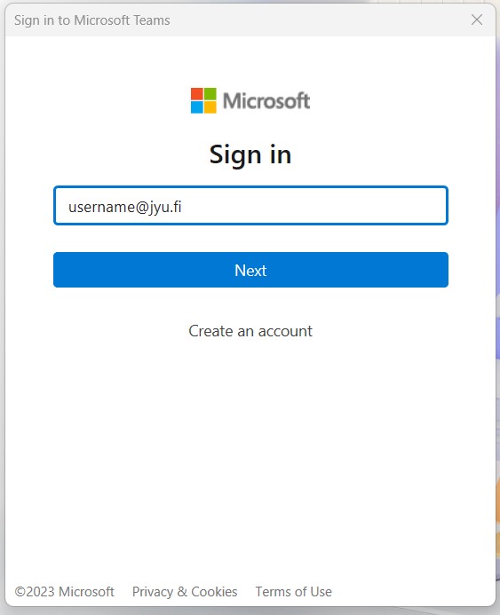 Kirjaudu sisään JYU Microsoft- tilillä