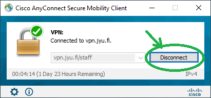 Klikkaa Disconnect katkaistaksesi VPN