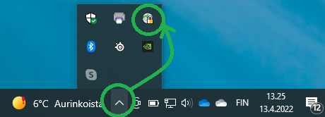 etsi alapalkista AnyConnectin kuvake
