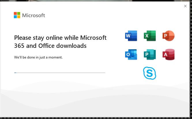 Microsoft 365 package installation in progress.