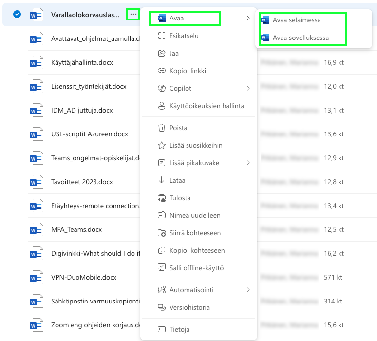 Selaimen OneDrive näkymä.
