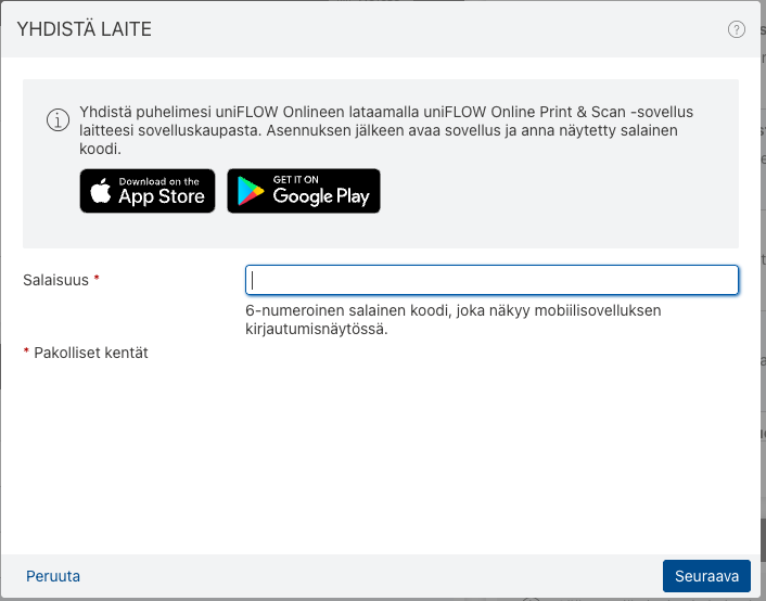 uniFLOW Online tietokoneella, yhdistä laite.