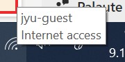 The picture shows a notification when you move the cursor over the wireless network image. The message says "jyu-guest, Internet access".
