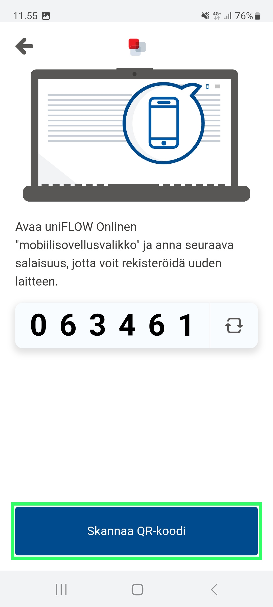 Skannaa QR-koodi uniFLOW-sovelluksella.