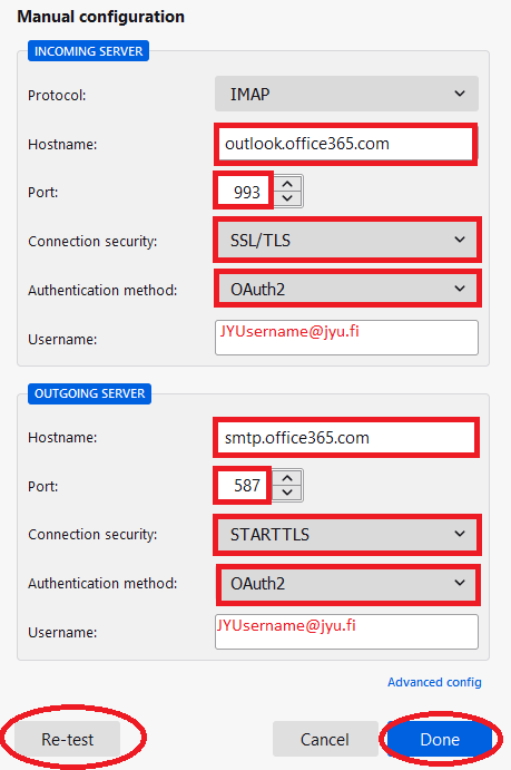 Thunderbird settings