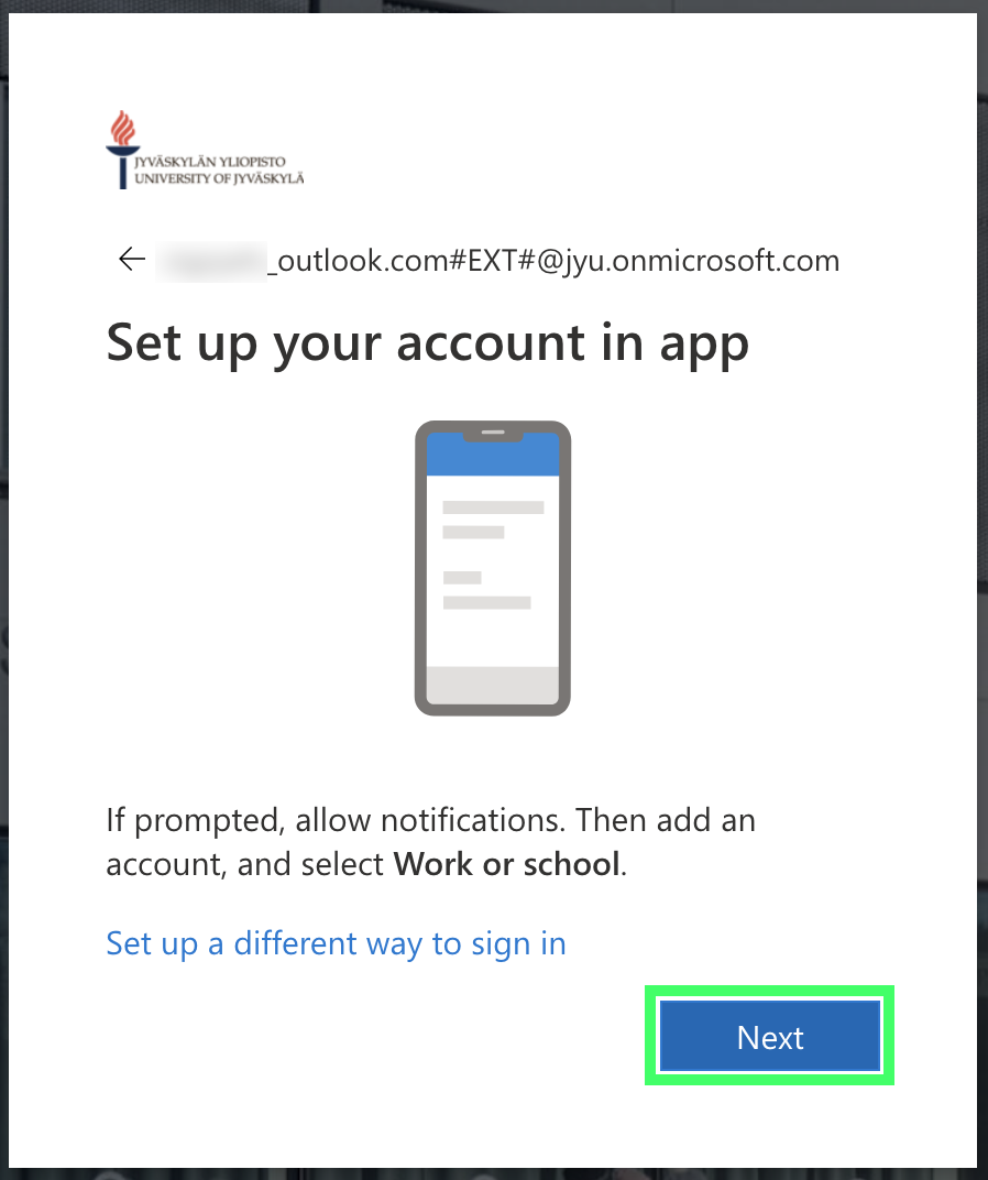 Set up your account window