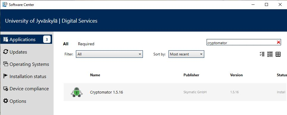 Picture of the Software Center. You can search for Cryptomator in the "search" field in the top right corner.  