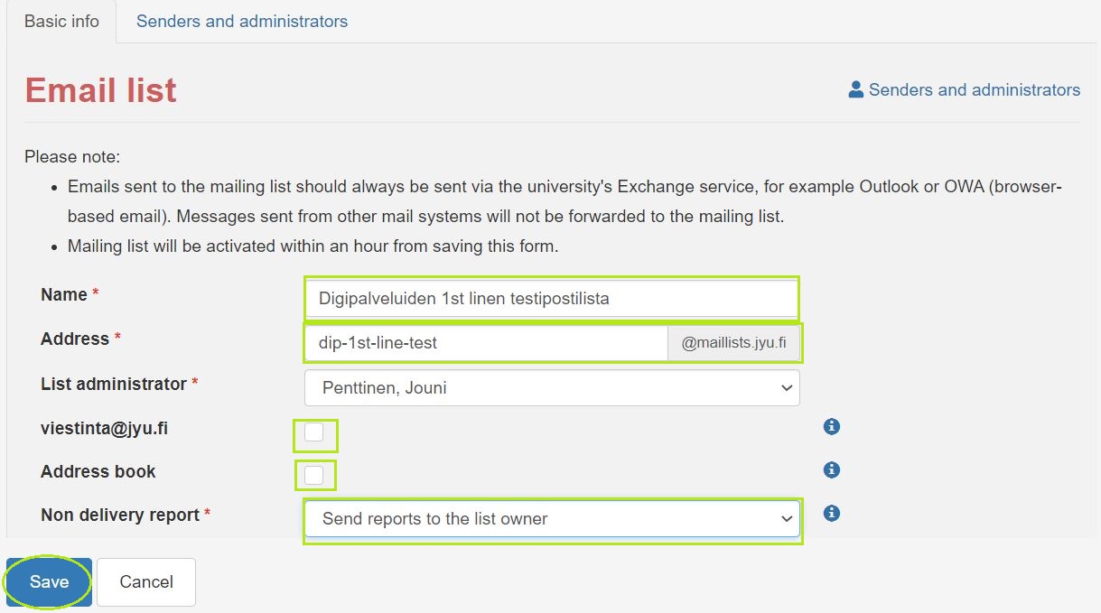 Clicking on the name of the mailing list will open the list settings.