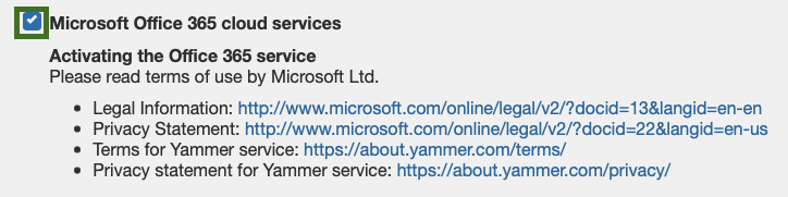 Tick activate M365 service