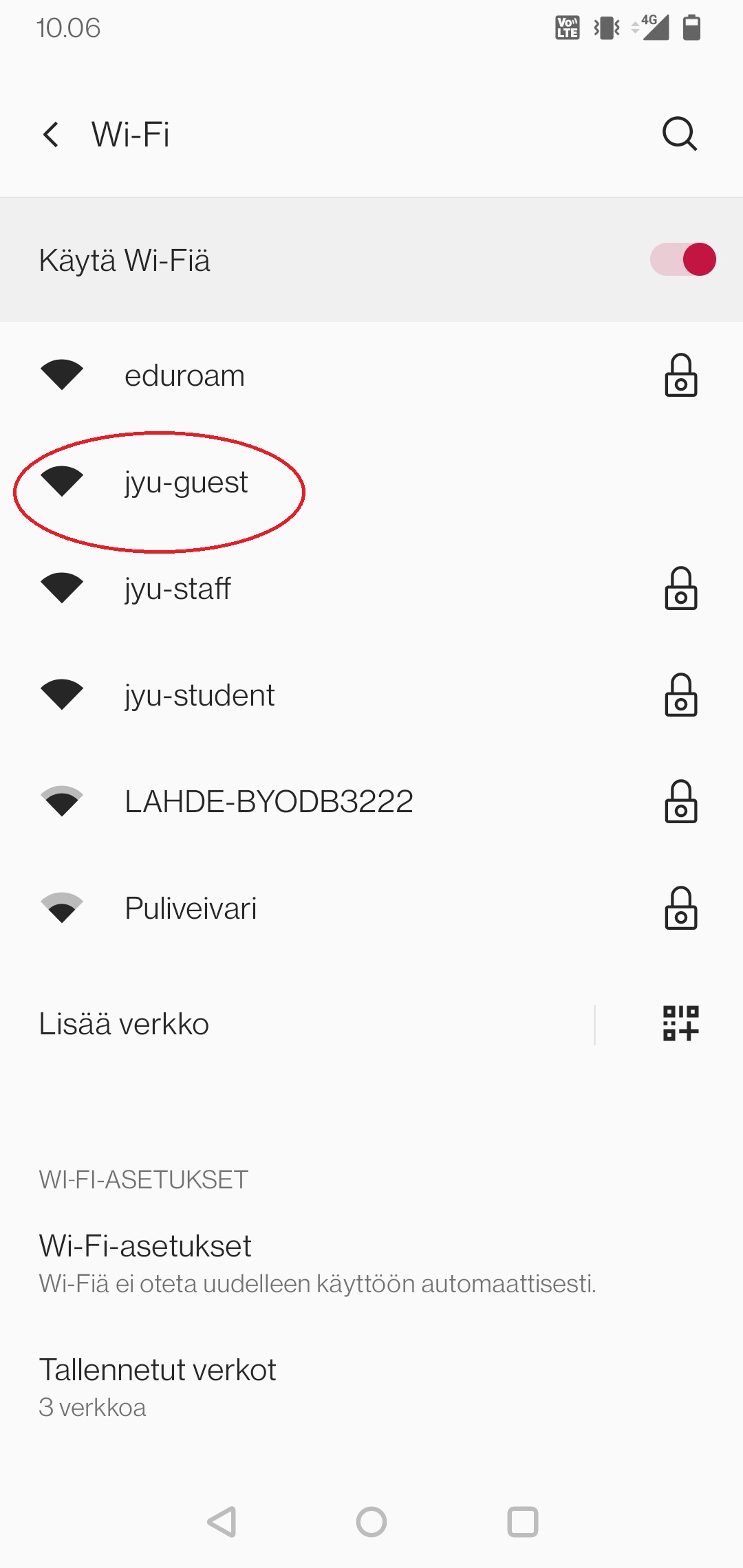 Näkyvissä on kaikki lähistöllä olevat verkot
