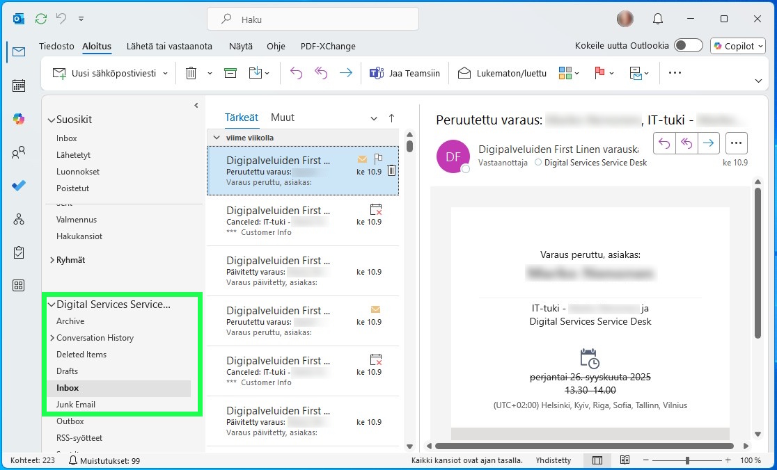 Outlook Classic- työpöytäsovellus perus näkymässään