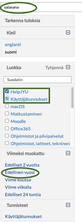 ohjeiden suodattaminen