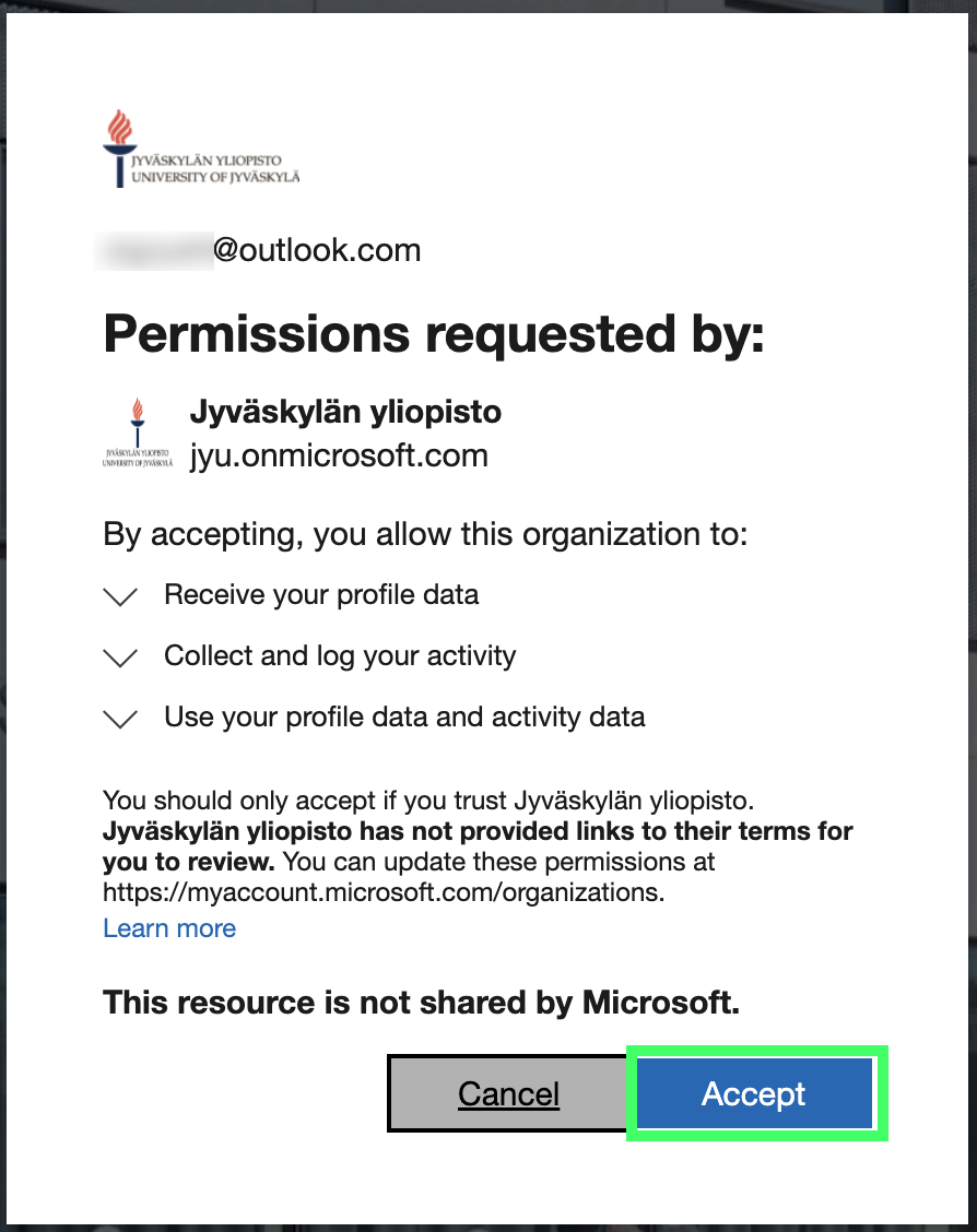 Accept permission to jyu
