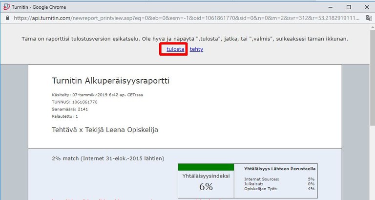 Tulosta Turnitin-raportti 3
