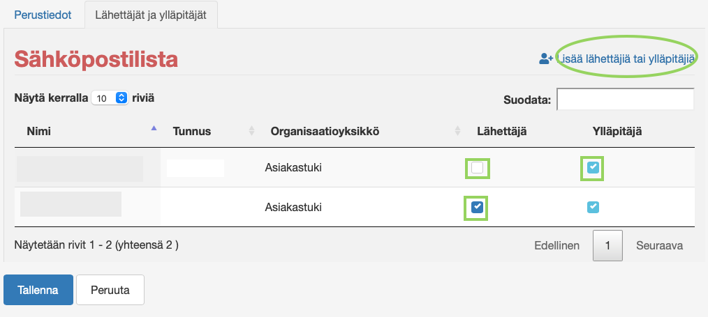 sähköpostilistan lähettäjien ja ylläpitäjien muokkaus sähköpostilistan lähettäjien ja ylläpitäjien muokkaus