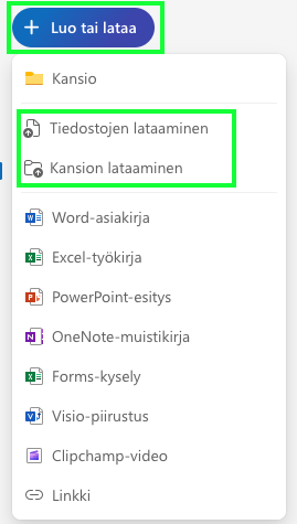 Tiedostojen lataaminen OneDrivessa