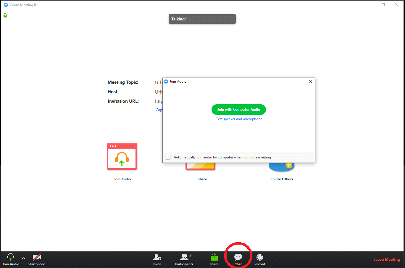 Zoom-sovelluksen aloitusnäkymä