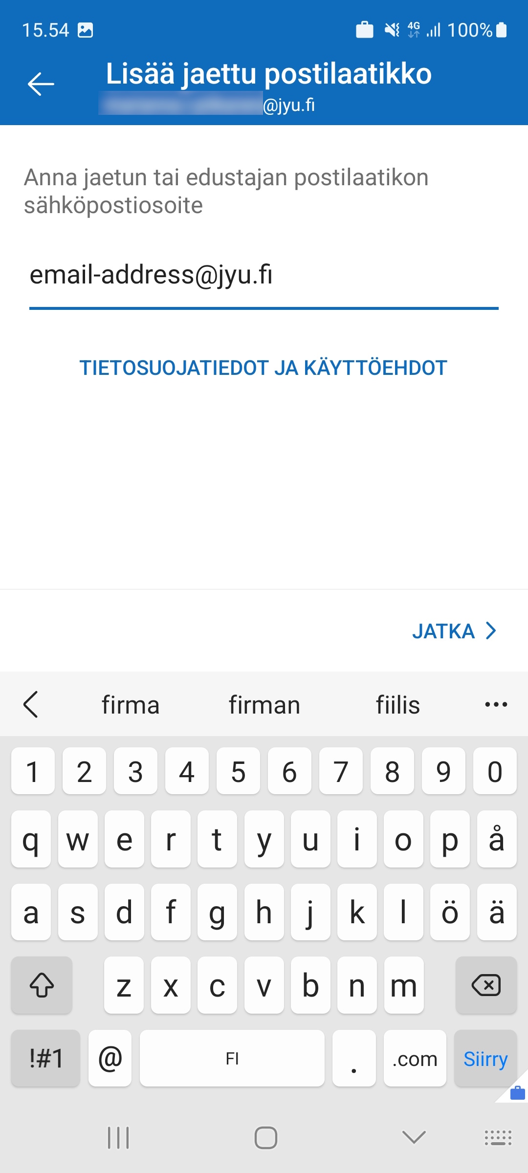 Kirjoita roolipostilaatikon osoite kenttään.