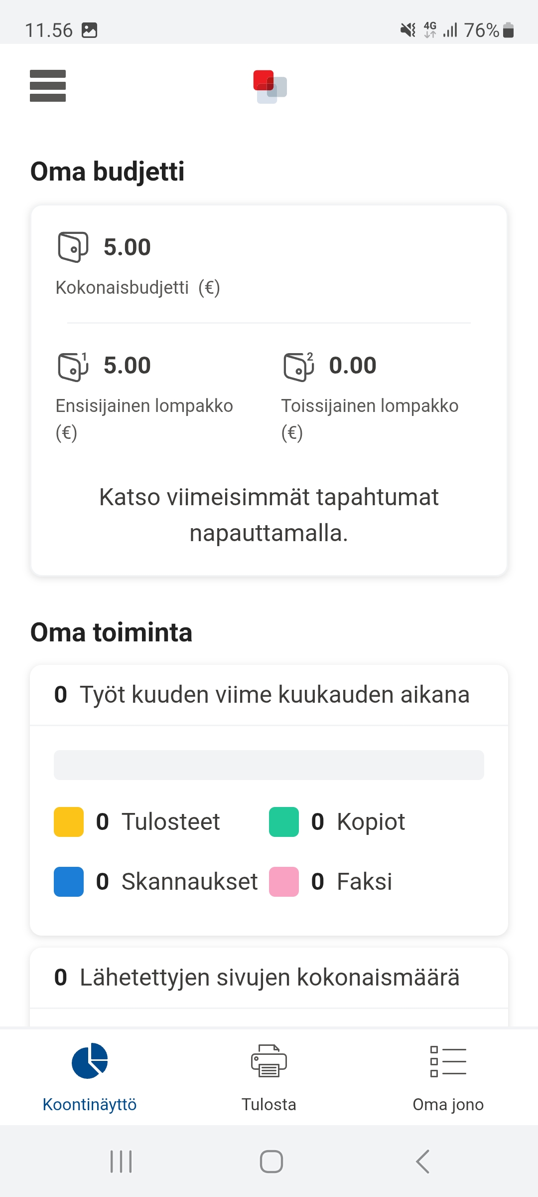 uniFLOW Online sovellus puhelimessa