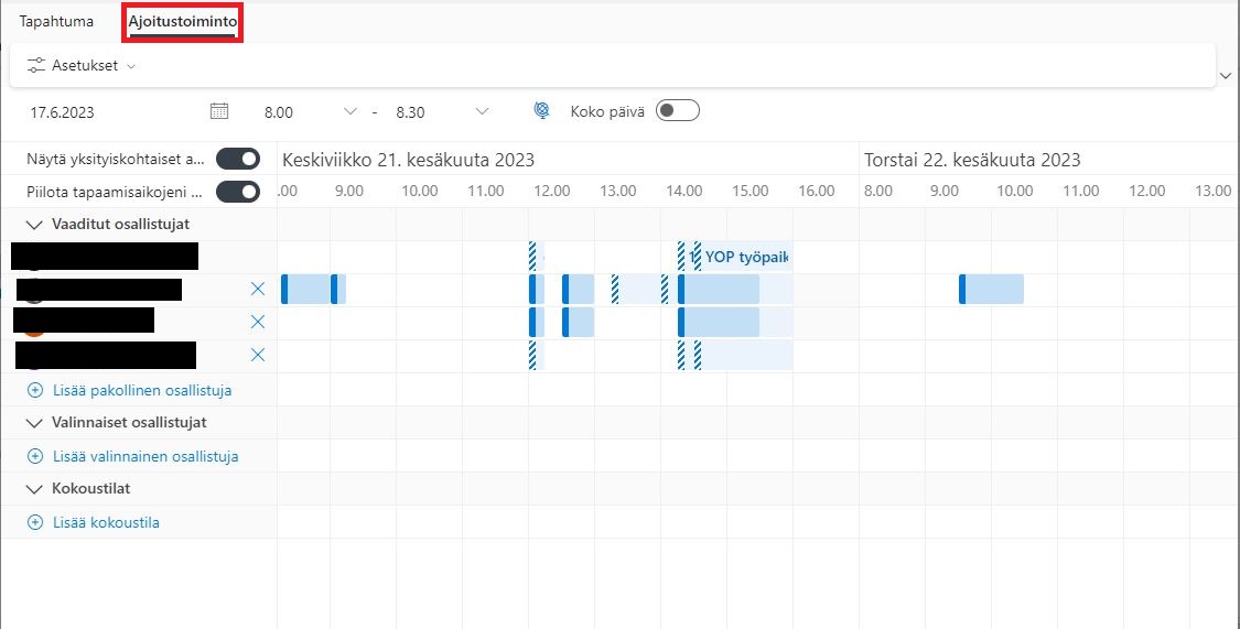 Outlook sähköinen kalenteri selaimessa