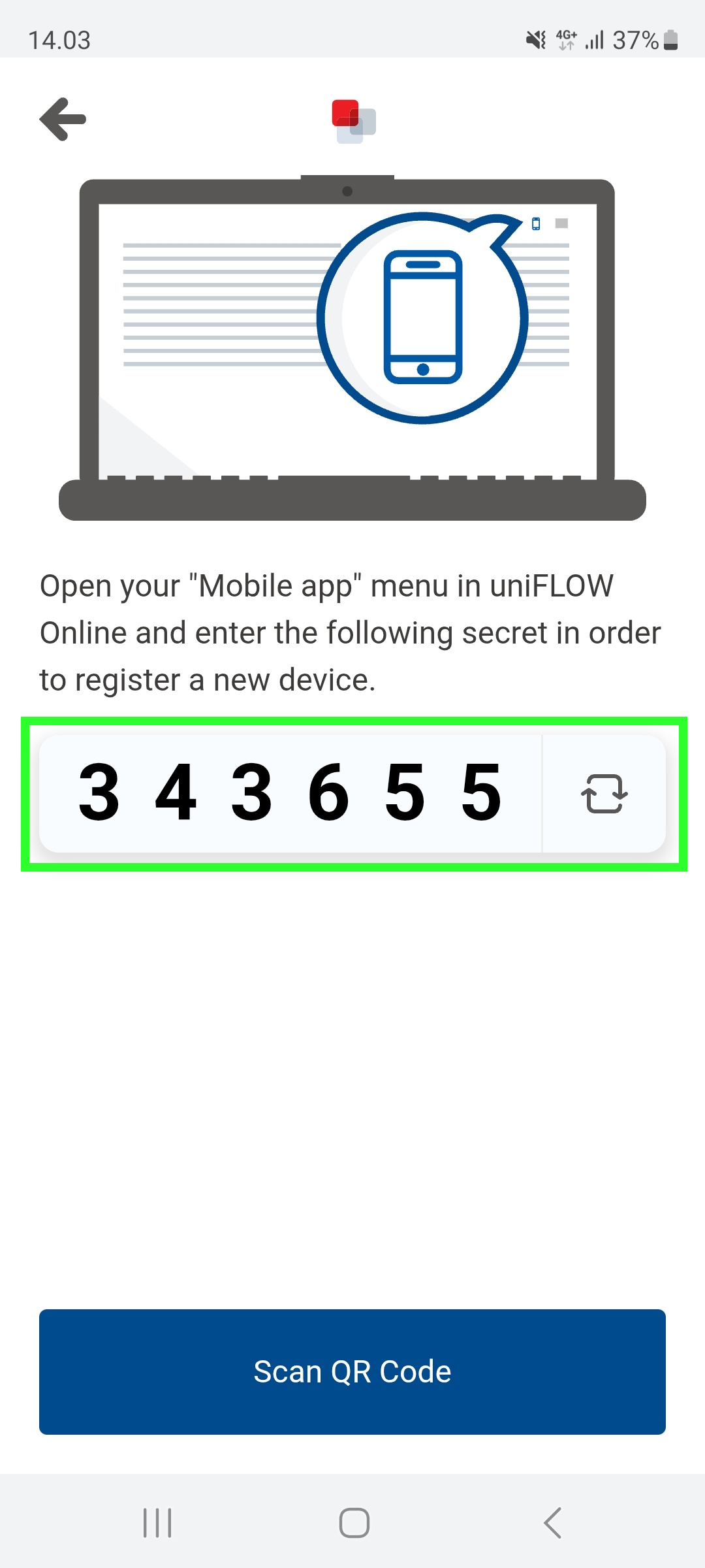 The code displayed in the app.