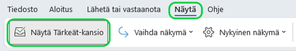 Voit poistaa lajittelun Outlook- työpöytäsovelluksella työkalurivistä, "Näytä" ja sitten "Näytä Tärkeät-kansio".