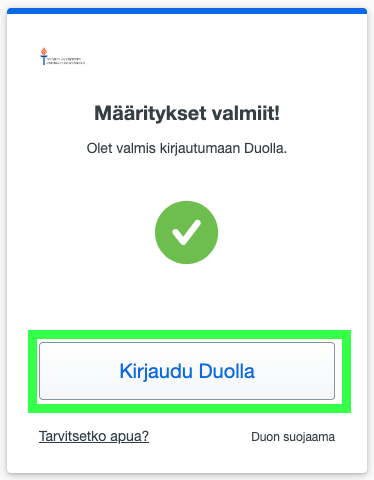 Määritykset valmiit- ikkuna