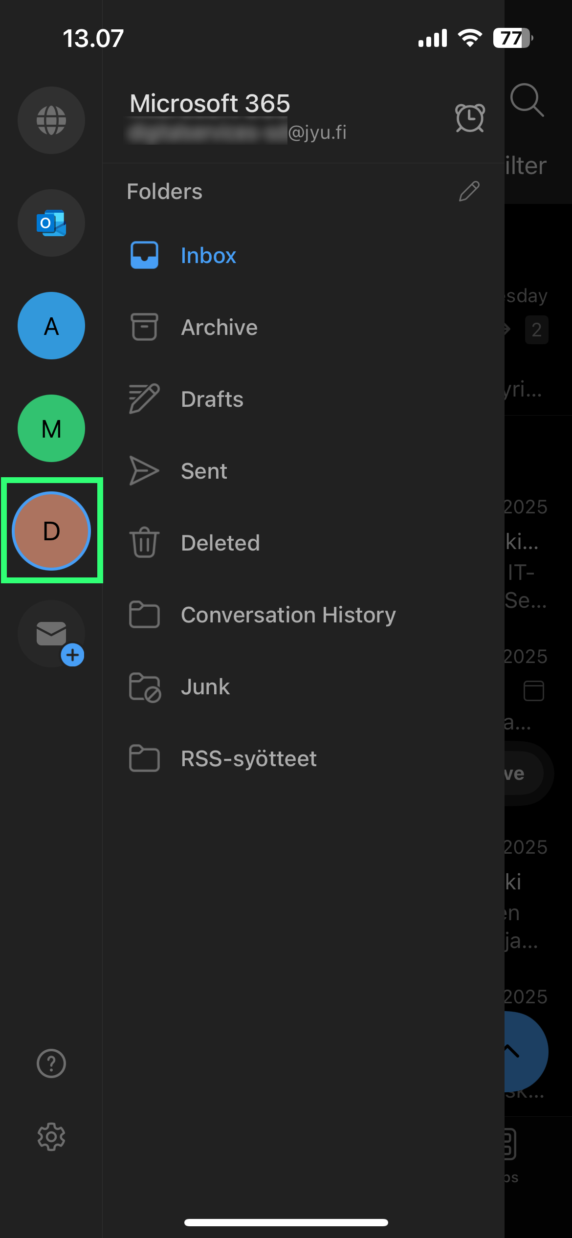 Outlook mobile application