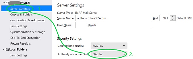 Incoming mail server settings