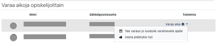 Opettajan varausnäkymä